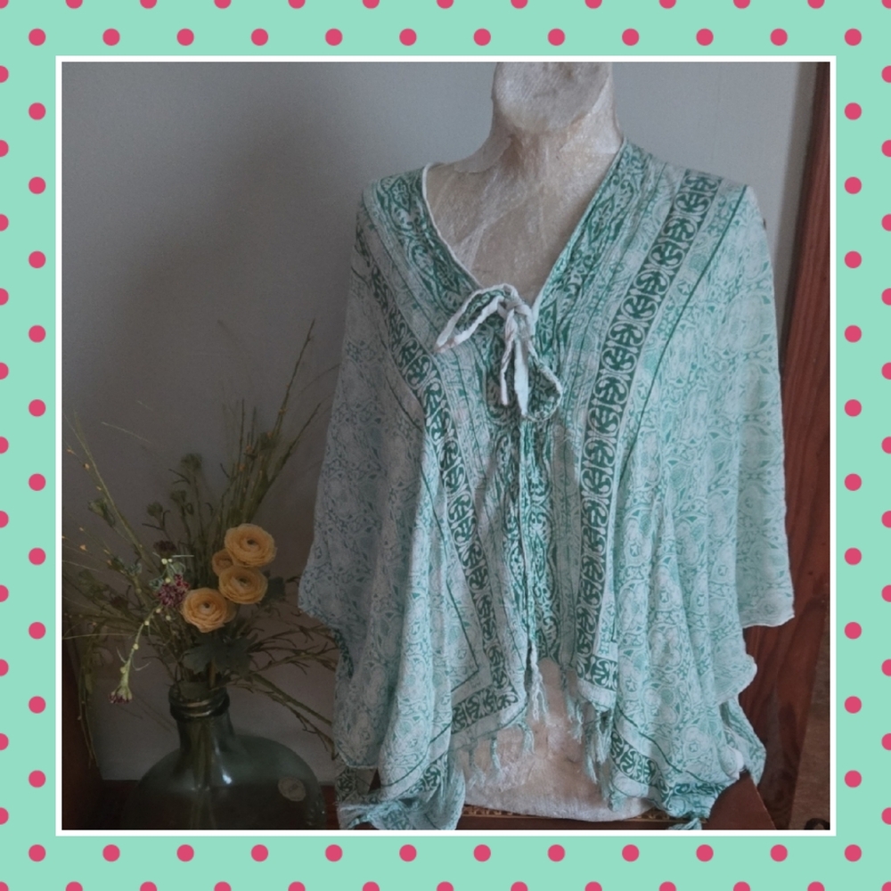 Chic Bohemian Green and White Swim Coverup One Size
